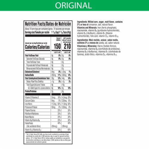 Kellogg's Corn Flakes Cinnamon Cold Breakfast Cereal Family Size Perspective: back