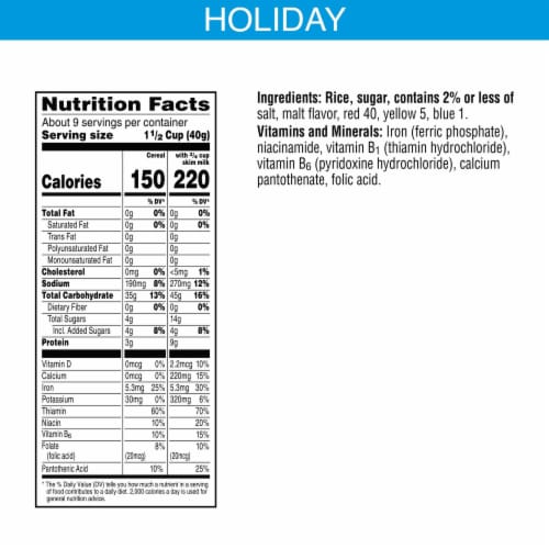 Kellogg's® Rice Krispies Holiday Colors Family Size Cereal Perspective: back