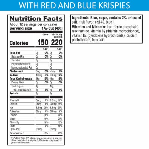 Kellogg's Rice Krispies Original with Red and Blue Krispies Breakfast Cereal Family Size Perspective: back