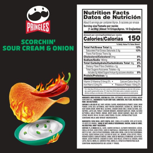 Pringles® Scorchin' Sour Cream and Onion Potato Crisps Chips Perspective: back