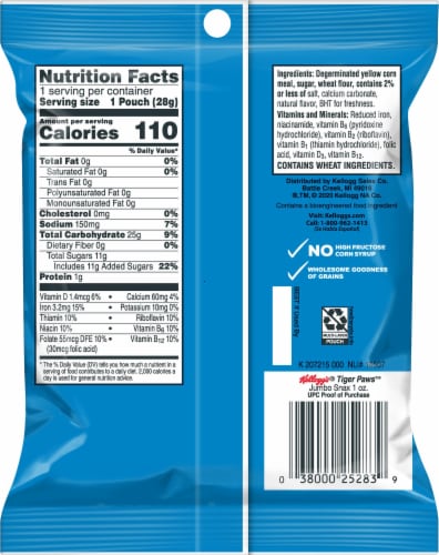 Kellogg's Tiger Paws Jumbo Cereal Snack Perspective: back