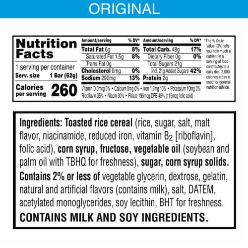 Rice Krispies Treats Original Marshmallow Snack Bar Perspective: back