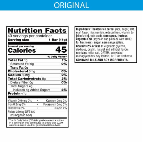 Kellogg's Rice Krispies Treats Mini Marshmallow Snack Bars Original Perspective: back
