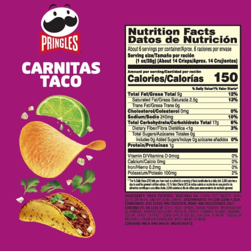Pringles® Carnitas Taco Potato Crisps Chips Perspective: back