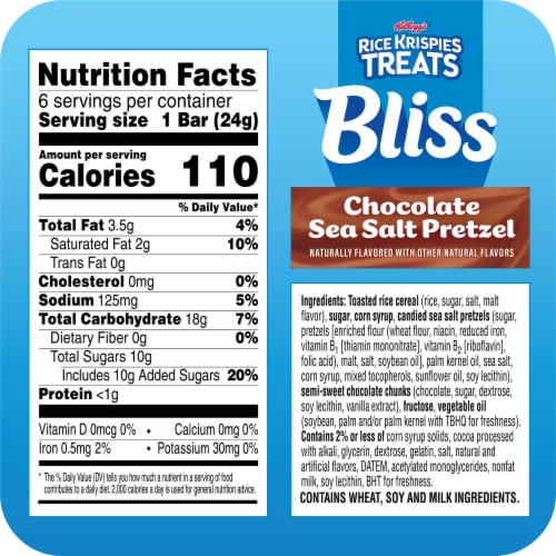 Kellogg's Rice Krispies Treats Bliss Chocolate Sea Salt Pretzel Crispy Marshmallow Squares Perspective: back