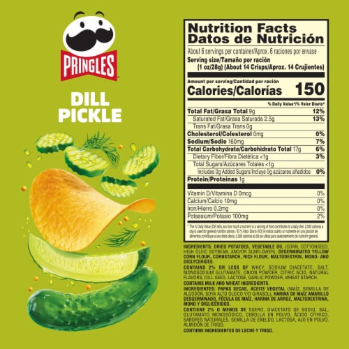 Pringles® Dill Pickle Potato Crisps Chips Perspective: back