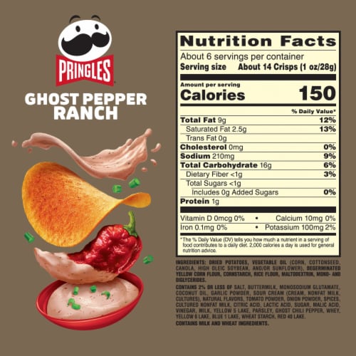 Pringles® Ghost Pepper Ranch Potato Crisps Chips Perspective: back