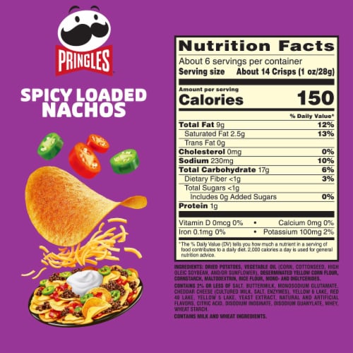Pringles® Spicy Loaded Nachos Potato Crisps Chips Perspective: back