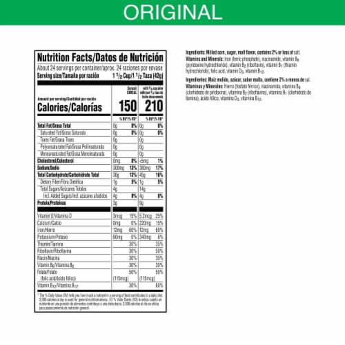 Kellogg's Corn Flakes Original Cold Breakfast Cereal Perspective: back