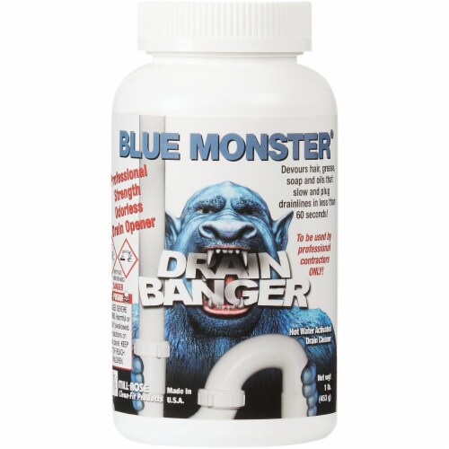 BLUE MONSTER Drain Banger 1 Lb. Flakes Drain Opener & Cleaner 76055 Perspective: back