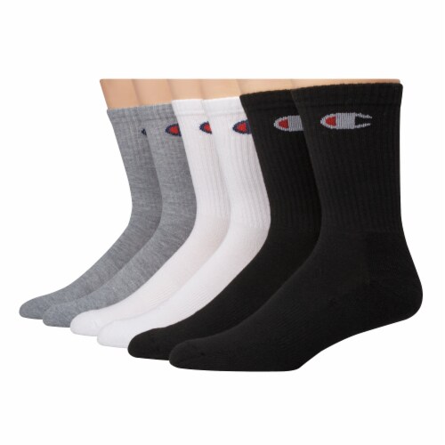 Champion CH170 Synthetic Crew Socks White Grey Black 6 pairs Size 6 12 King Soopers