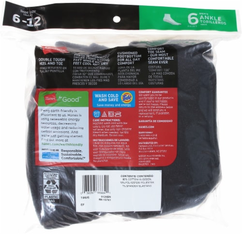 Hanes® Size 6-12 Men's Cushion Ankle Socks - Black Perspective: back