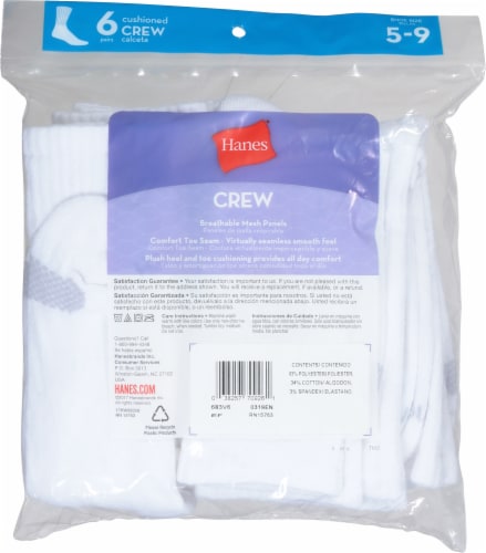 Hanes Womens' Cushioned Crew Socks - 6 pk - White Perspective: back