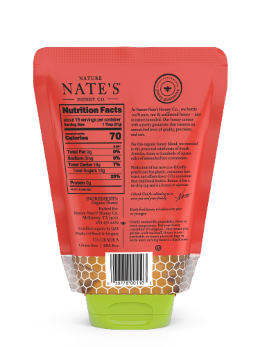 Nature Nate's® Organic 100% Pure Raw & Unfiltered Honey Squeeze Pouch Perspective: back