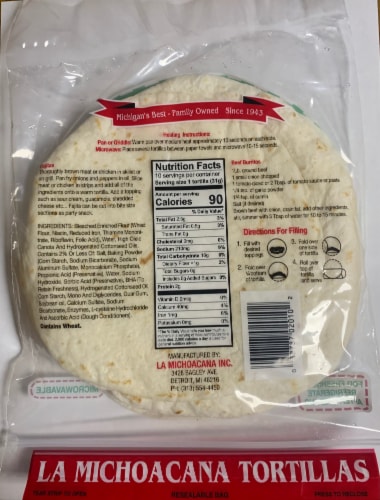 La Michoacana 10 Flour Tortillas Perspective: back