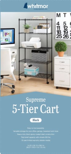 Whitmor Supreme 5-Tier Rolling Cart- Black Perspective: back