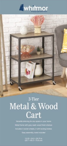 Whitmor 3 Tier Metal & Wood Cart - Gunmetal Perspective: back