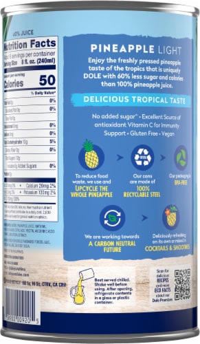 Dole® Light Pineapple Juice Drink Perspective: back