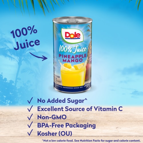 Dole 100% Pineapple Mango Juice 6 - 6oz Cans Perspective: back