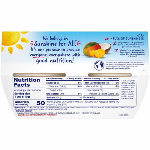 Dole® Peach Mango In Lightly Sweetened Coconut Water Fruit Cups Perspective: back