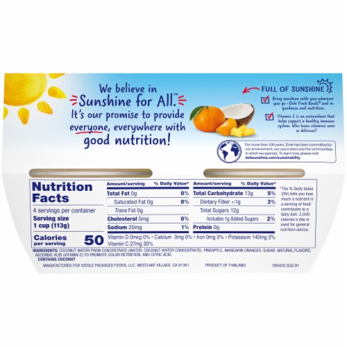 Dole® Pineapple & Mandarin Orange in Lightly Sweetened Coconut Water Fruit Cups Perspective: back