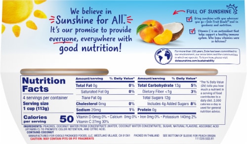 Dole® Diced Peaches in Sweetened Coconut Water Fruit Cups Perspective: back