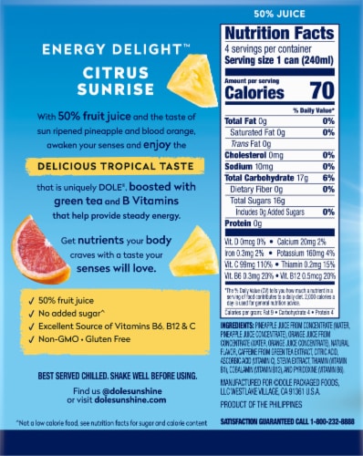 Dole® Energy Delight™ Citrus Sunrise Fruit Juice Drink Perspective: back