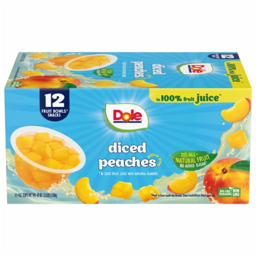 Dole Diced Peaches Fruit Bowls Snack in 100% Fruit Juice 12 - 4 oz Cups Perspective: back