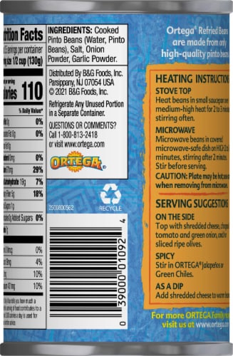 Ortega Fat Free Refried Beans Perspective: back