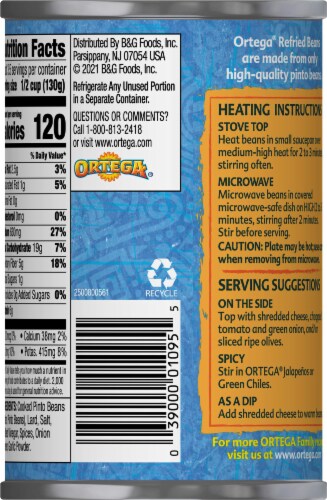 Ortega Traditional Refried Beans Perspective: back