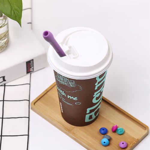 Grand Fusion Reuseable Silicone Travel Straw & Brush 3 Pack - Purple Perspective: back