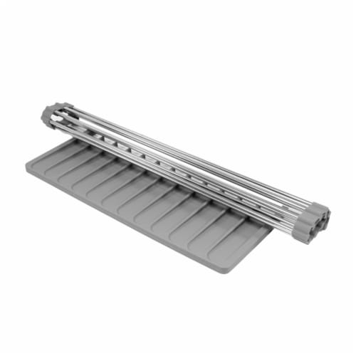 Grand Fusion Over Sink Roll-Up Dish Drying Rack with Silicone Drip Tray, Gray Perspective: back