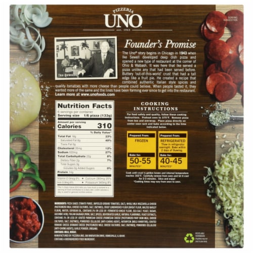 Uno® Foods Deep Dish Chicago Style Sausage Frozen Pizza Perspective: back