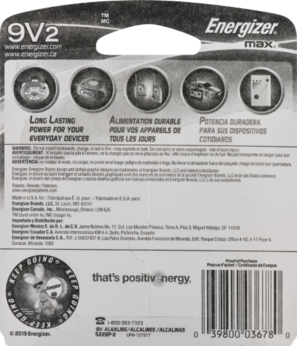Energizer Max 9 Volt Batteries Perspective: back