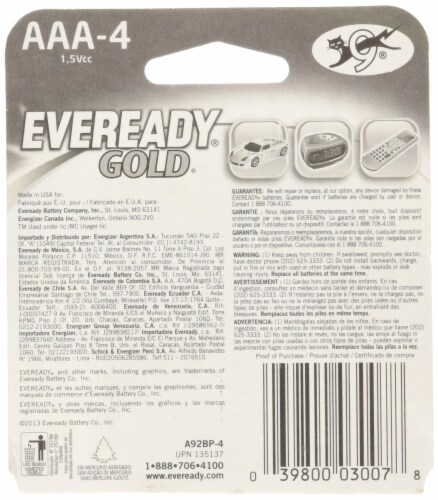 Eveready Gold® AAA Alkaline Batteries Perspective: back