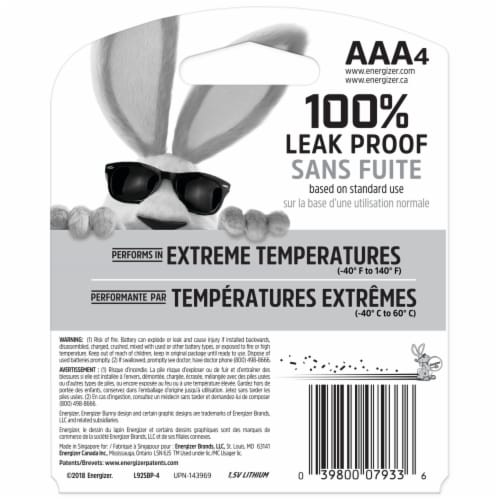 Energizer® Ultimate Lithium™ AAA Batteries - 4 Pack Perspective: back