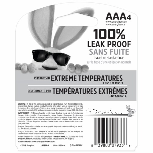 Energizer® Ultimate Lithium™ AAA Batteries - 4 Pack Perspective: back