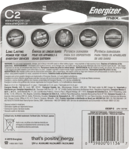 Energizer Alkaline Max C Batteries - 2 Pack Perspective: back
