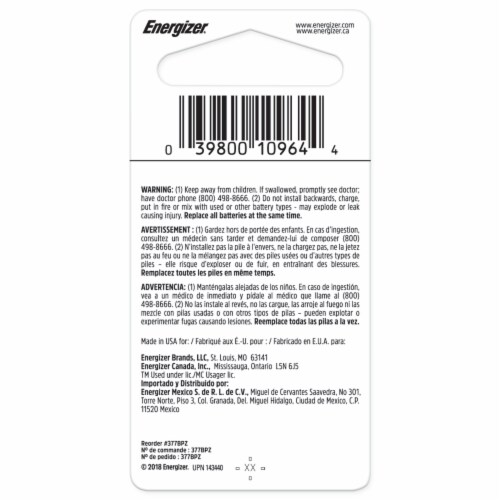 Energizer Watch Electronic Silver Oxide 377 Battery - 1 Pack Perspective: back