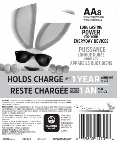 Energizer® Recharge® Universal Rechargeable AA Batteries Perspective: back