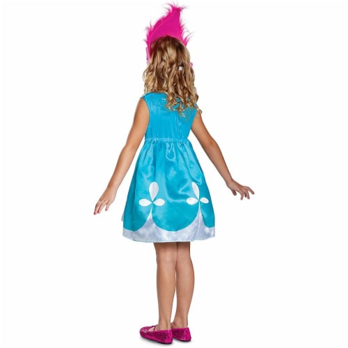 Disguise Poppy Classic W/Headband Trolls Costume, Blue, Medium (7-8) Perspective: back