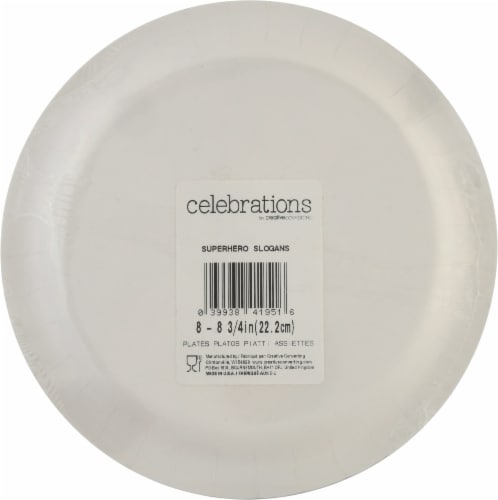 Hoffmaster Group Superhero Slogans Dinner Plate Perspective: back