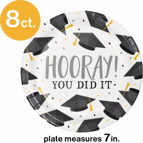 Creative Converting Graduation Fun Hooray Paper Dessert Plates - 8 Pack Perspective: back