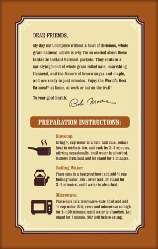 Bob's Red Mill Gluten Free Brown Sugar Maple Instant Oatmeal Packets Perspective: back