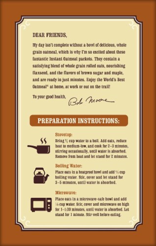 Bob's Red Mill Gluten Free Brown Sugar Maple Instant Oatmeal Packets Perspective: back
