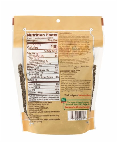 Bob's Red Mill Organic Gluten Free Chia Seeds Perspective: back
