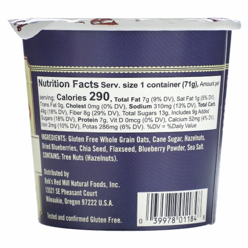 Bob's Red Mill Gluten Free Blueberry Hazelnut Oatmeal Cup Perspective: back