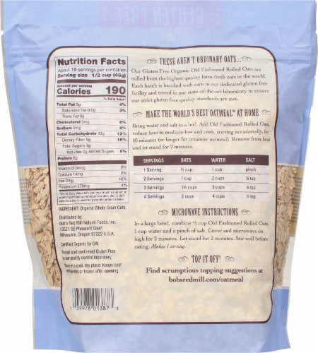 Bob's Red Mill® Organic Gluten Free Old Fashioned Rolled Oats Perspective: back