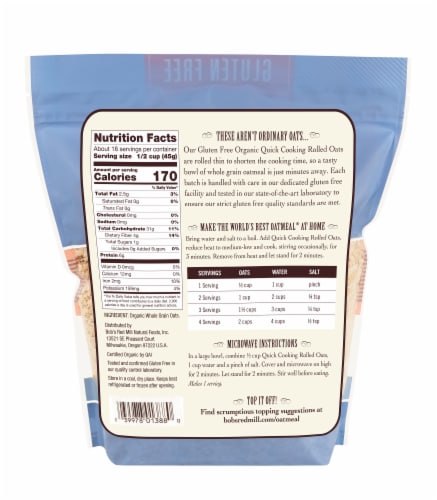 Bob's Red Mill Organic Quick Cooking Rolled Oats Perspective: back