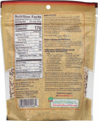 Bob's Red Mill® Organic Whole Grain Tri-Color Quinoa Perspective: back